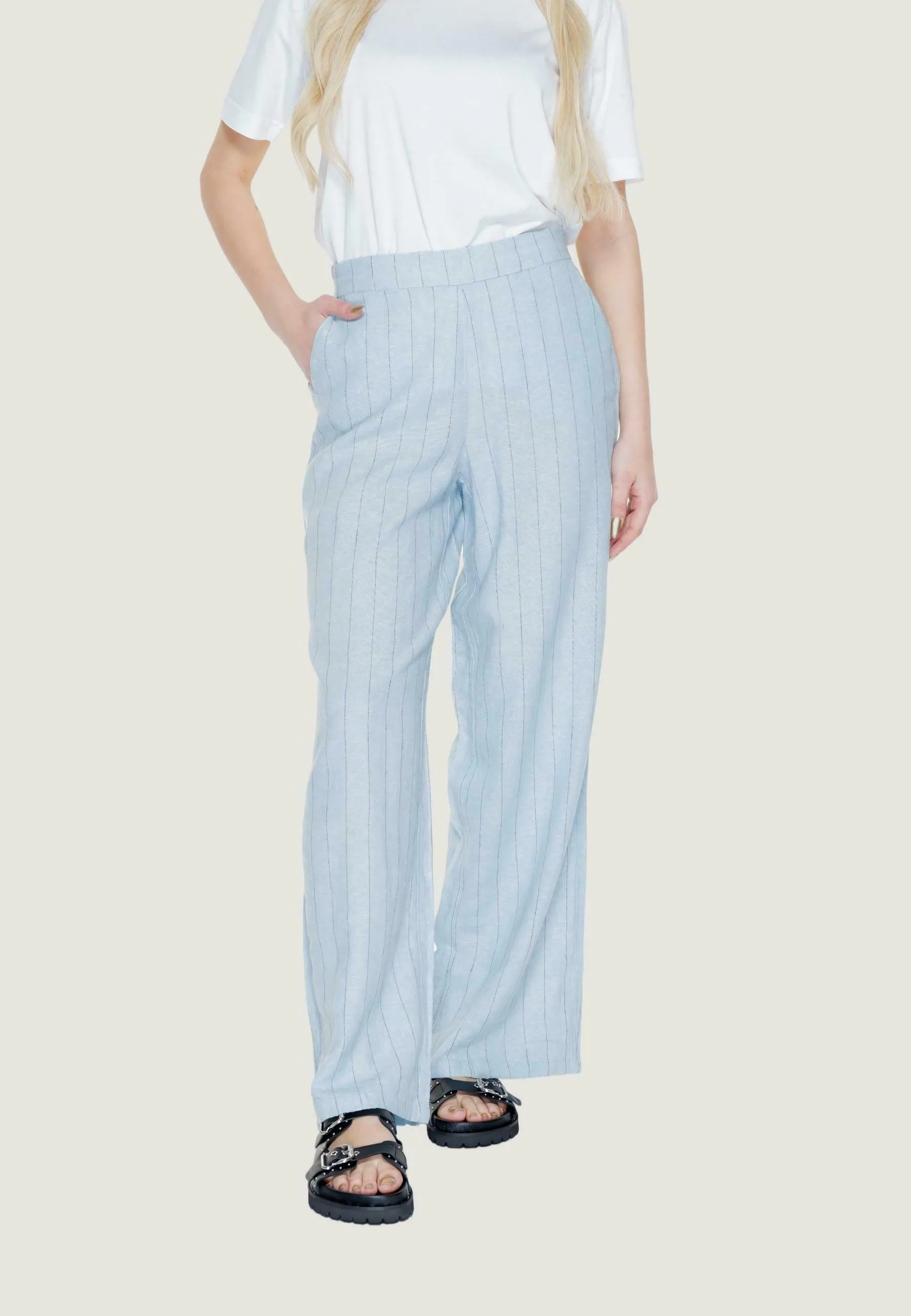 MINDY WIDE PINSTRIPE - Pantaloni