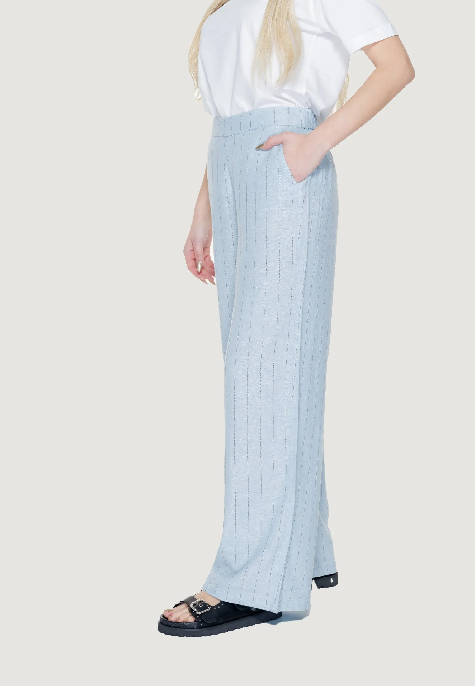 MINDY WIDE PINSTRIPE - Pantaloni