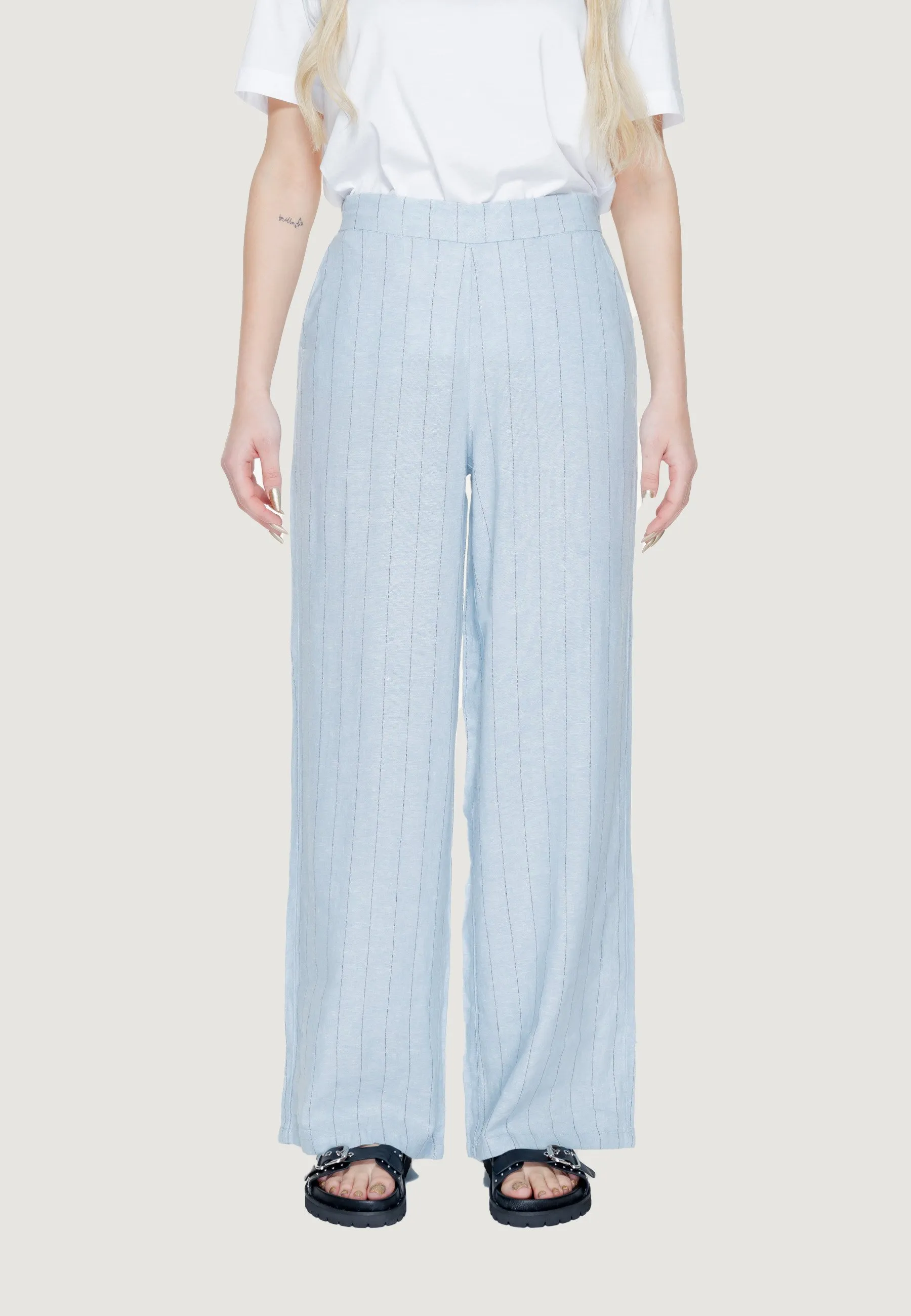 MINDY WIDE PINSTRIPE - Pantaloni