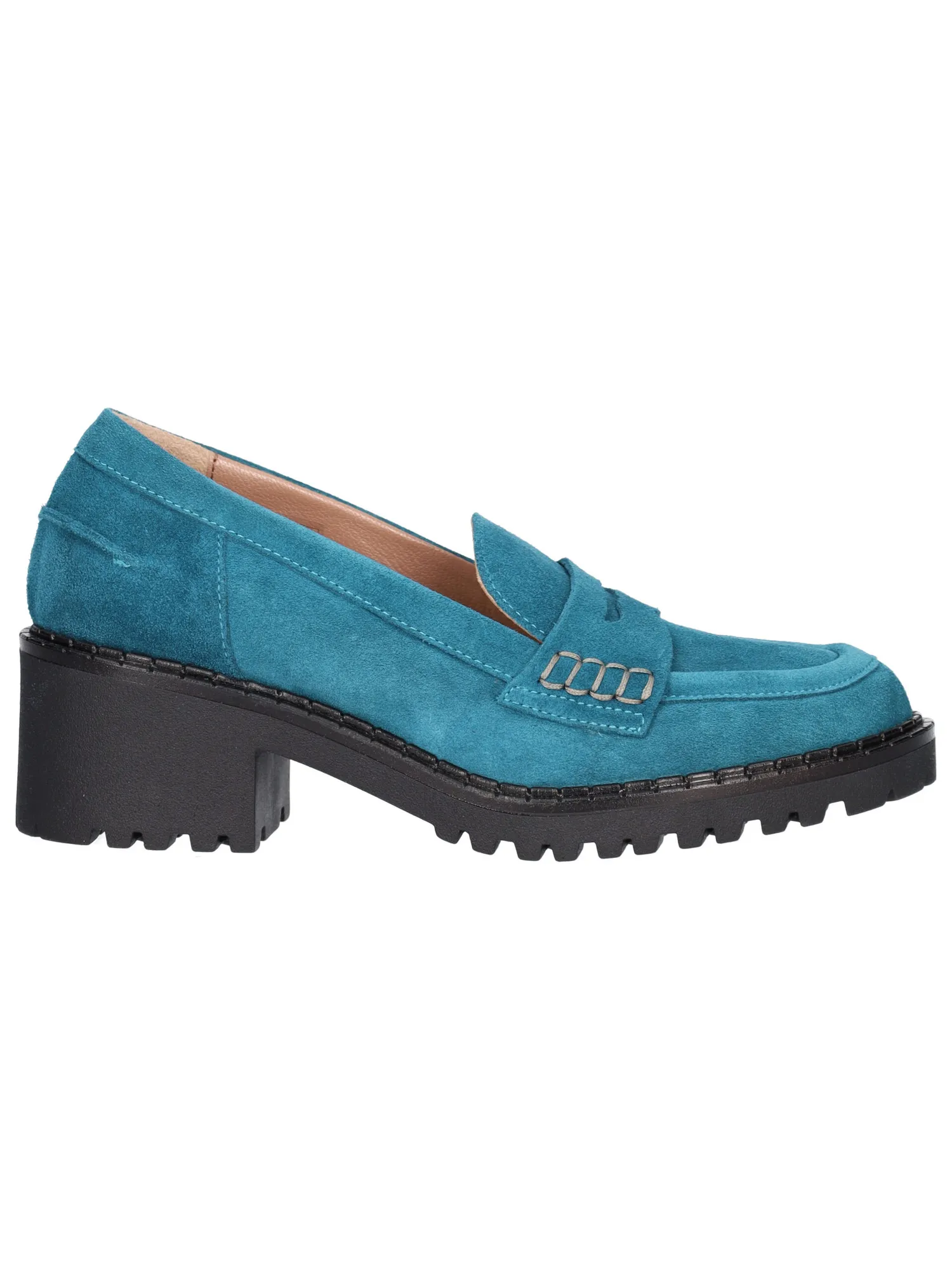 Mocassino tacco largo Confort da donna azzurro