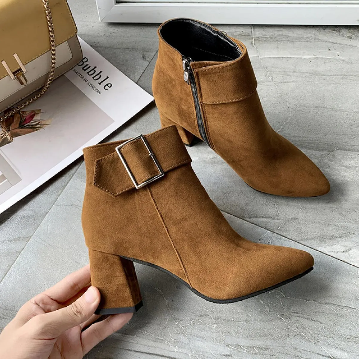 Nuove scarpe con tacco alto Stivali Chelsea in pelle scamosciata Donna Inverno 2023 Stivaletti in pelle scamosciata di marca Déc