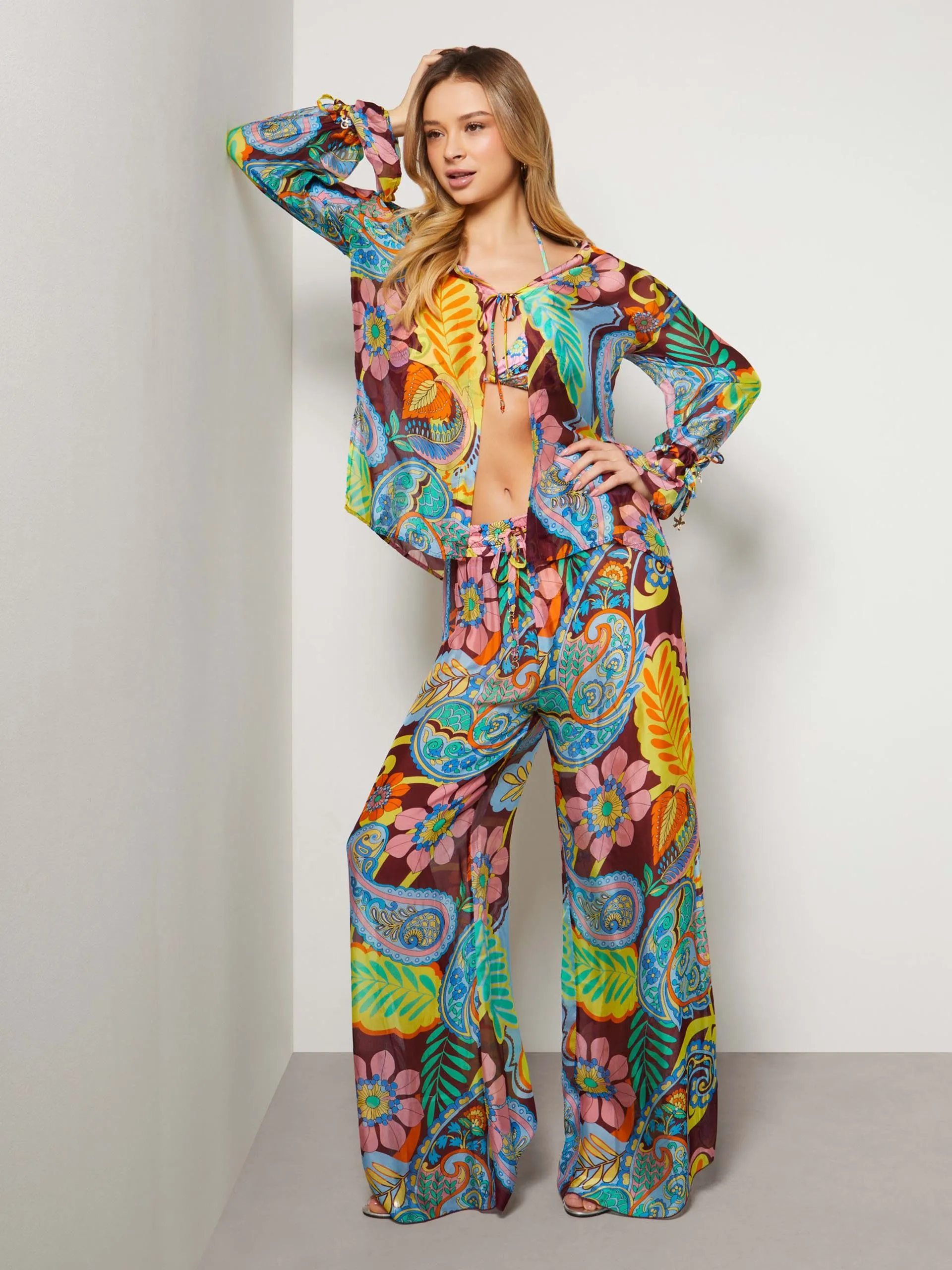 Pantalone in misto seta guess