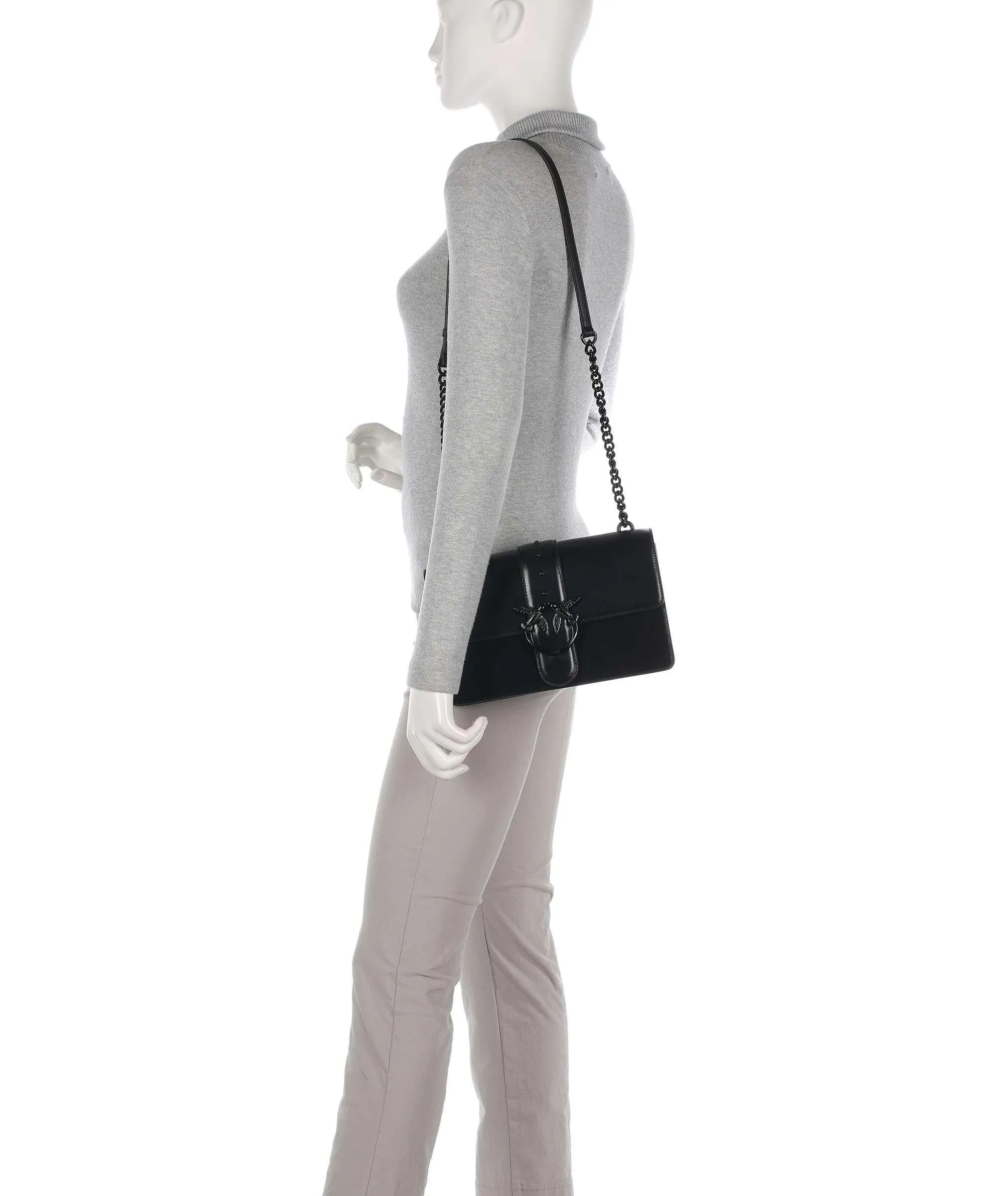  Pinko Love One Classic Borsa a tracolla pelle di vacchetta finemente grana nero  