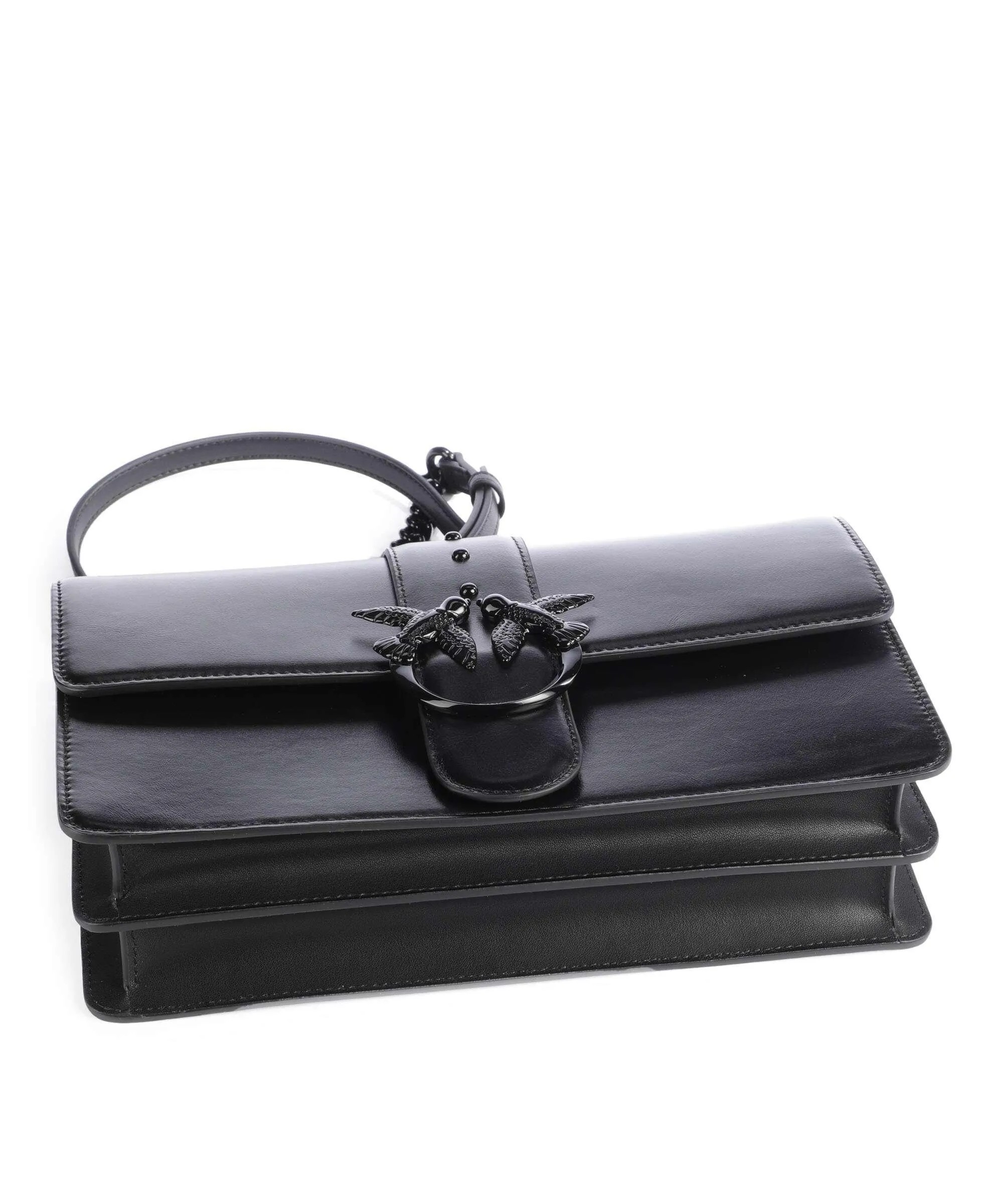  Pinko Love One Classic Borsa a tracolla pelle di vacchetta finemente grana nero  