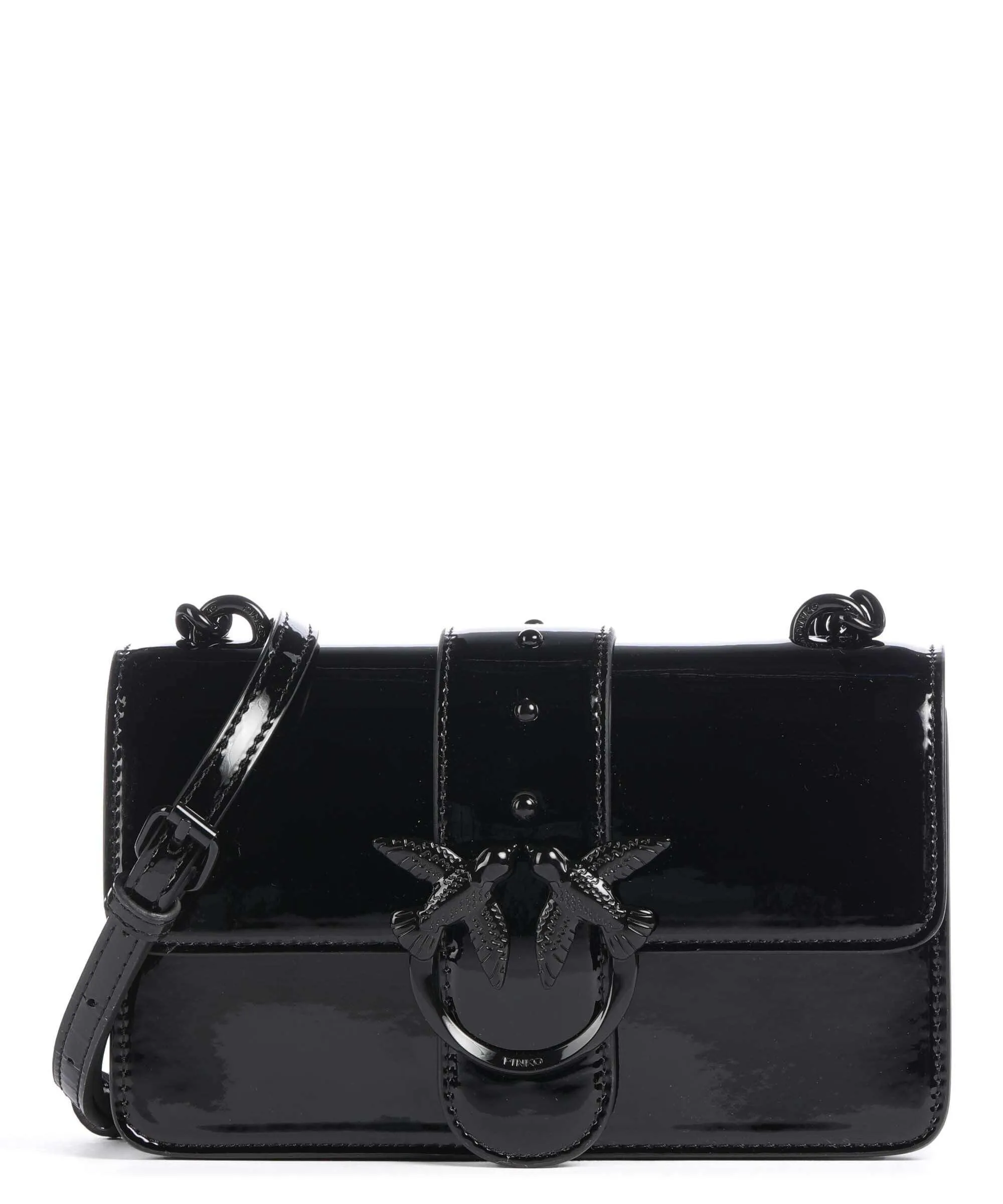  Pinko Love One Mini Borsa a tracolla pelle verniciata nero  