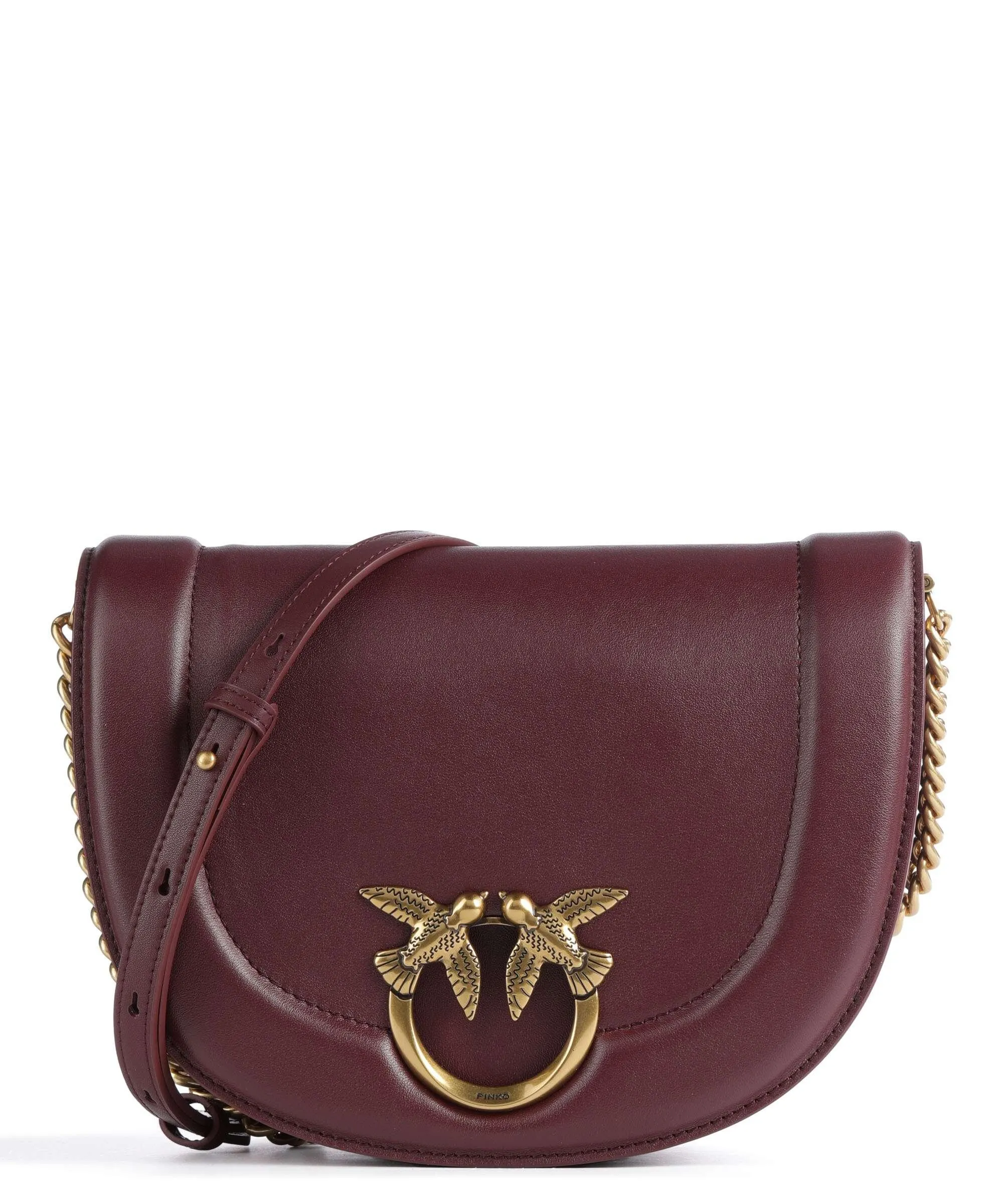  Pinko Love Round Click Classic Borsa a tracolla pelle di vacchetta finemente grana rosso scuro  