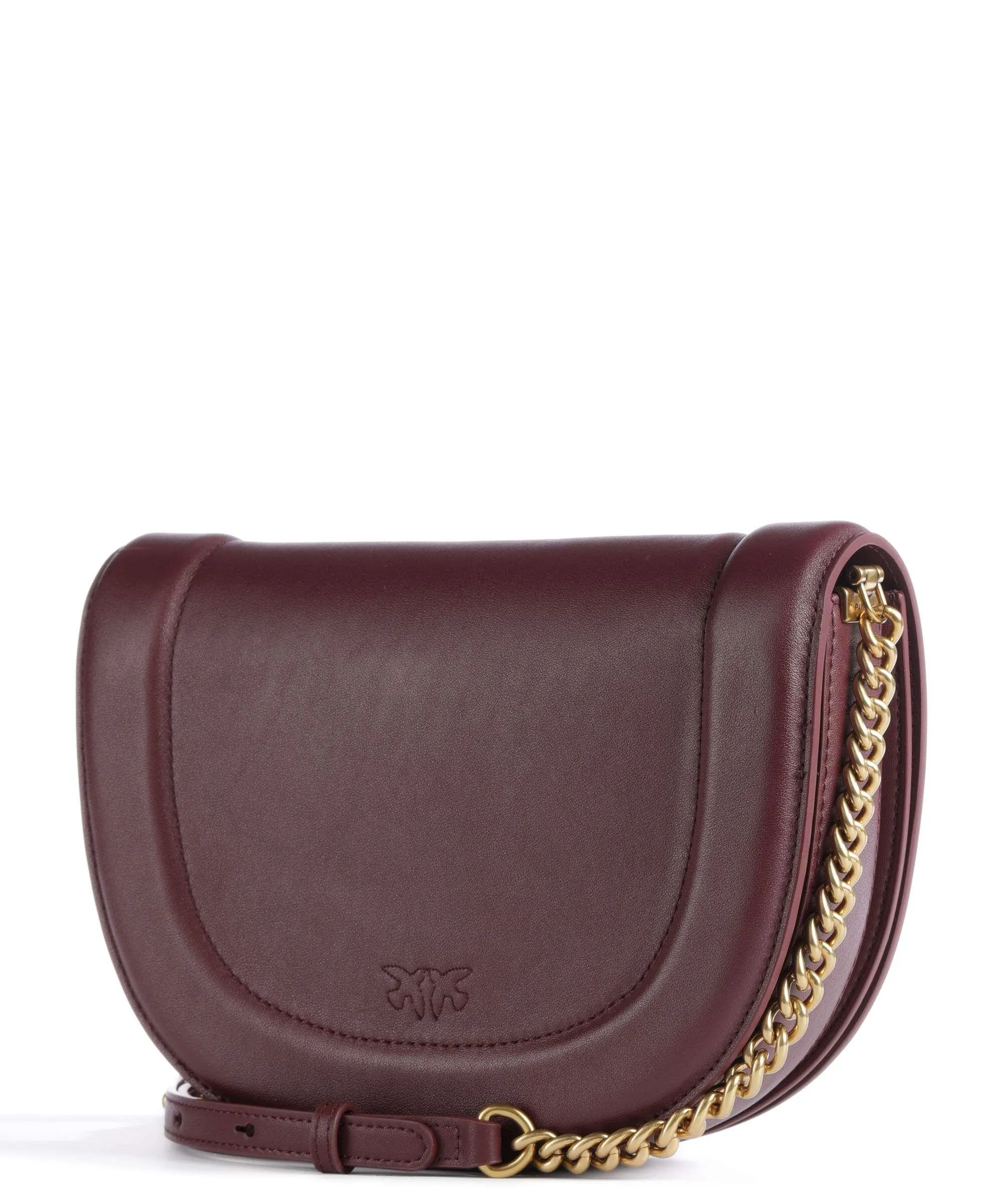  Pinko Love Round Click Classic Borsa a tracolla pelle di vacchetta finemente grana rosso scuro  