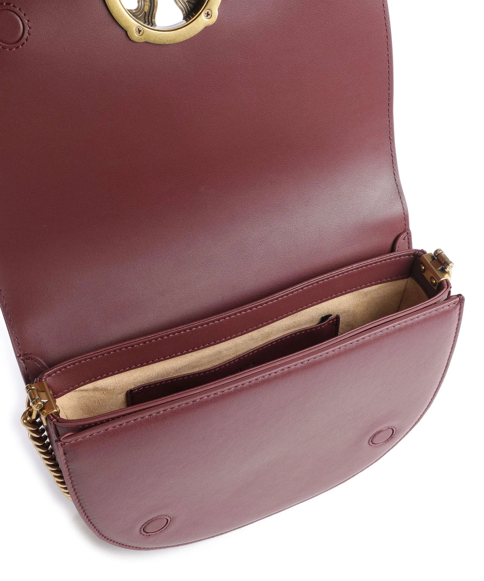  Pinko Love Round Click Classic Borsa a tracolla pelle di vacchetta finemente grana rosso scuro  