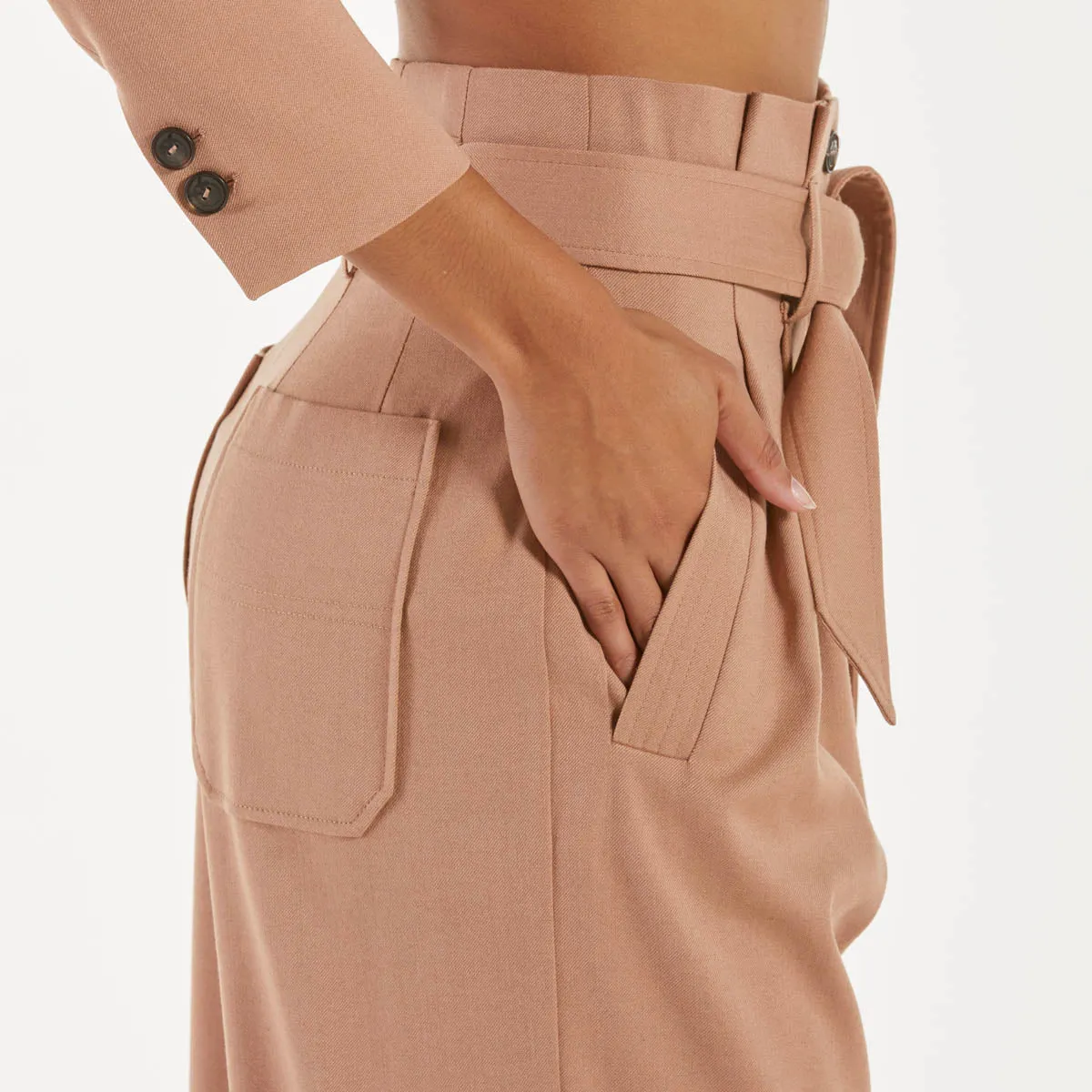 Pinko pantaloni in flanella con cintura beige