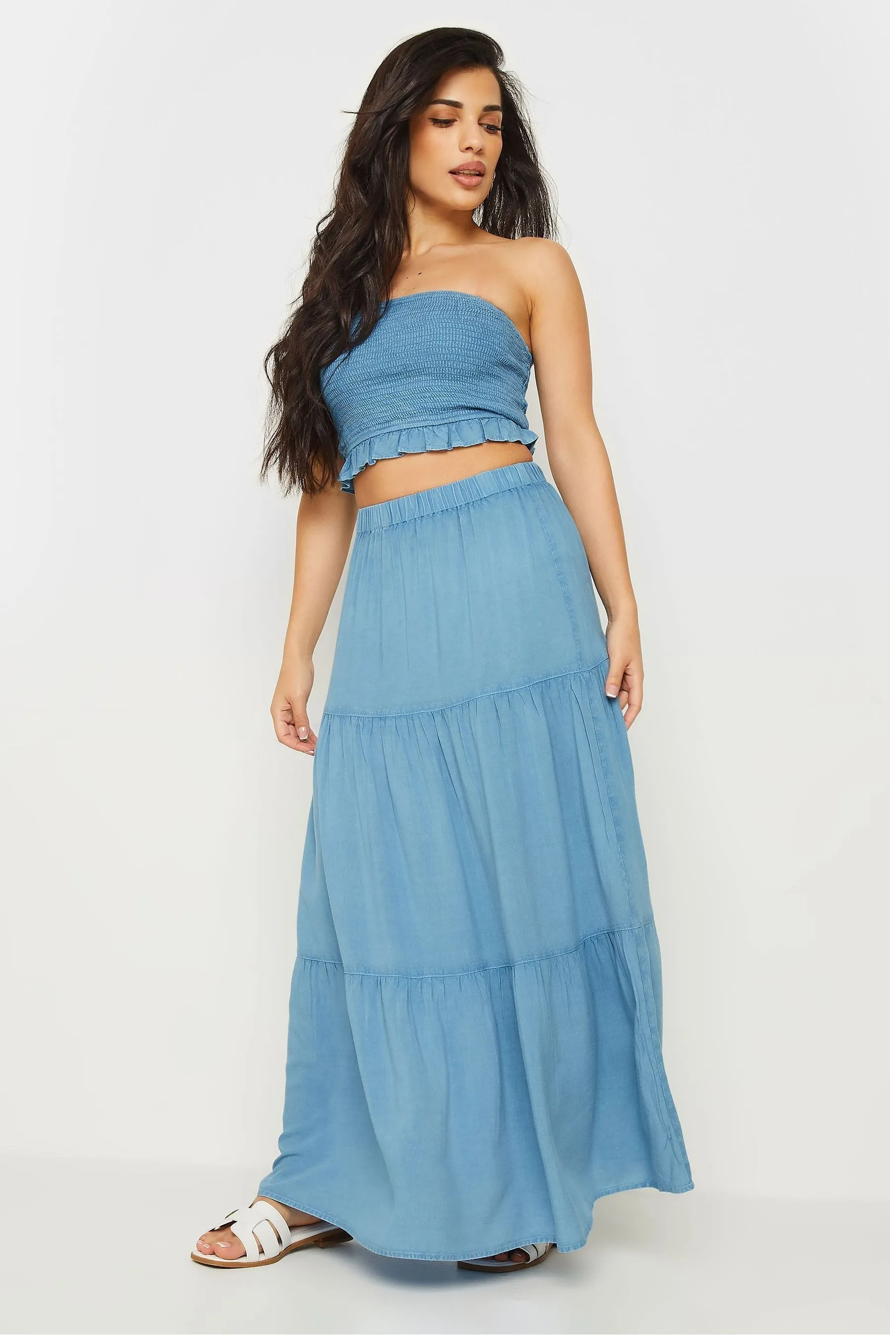 PixieGirl Petite - Gonna maxi a balze in chambray