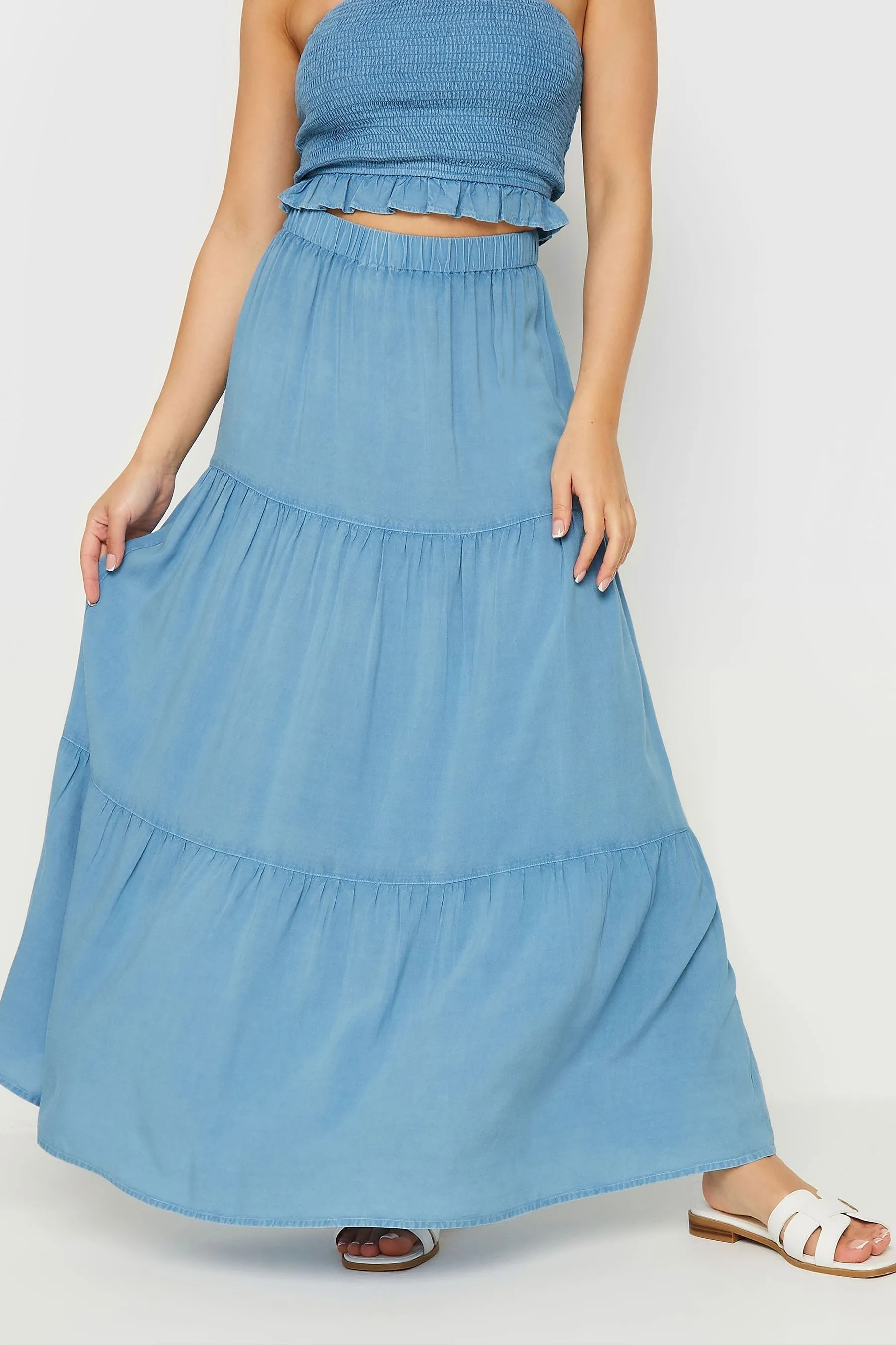 PixieGirl Petite - Gonna maxi a balze in chambray