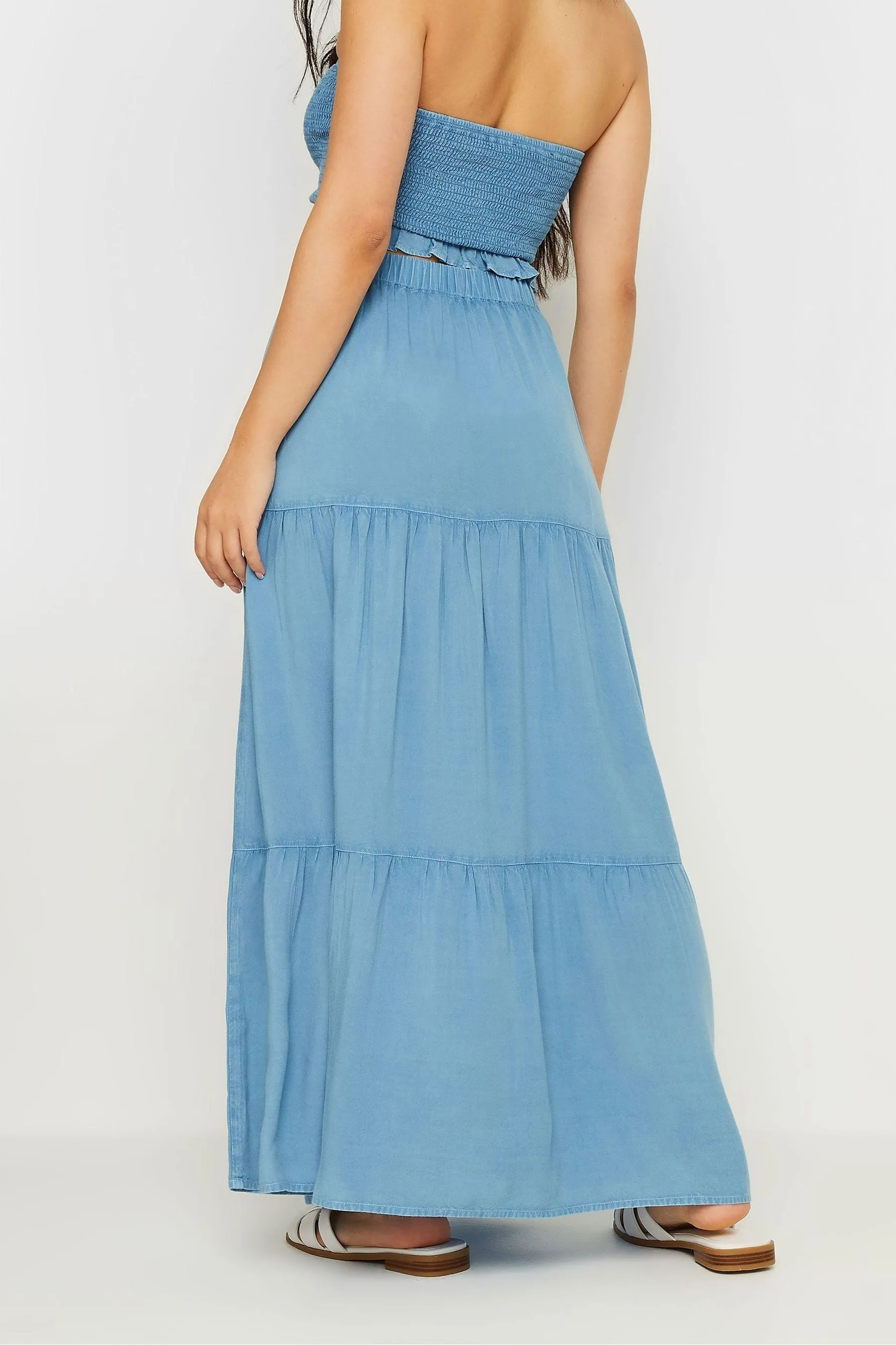PixieGirl Petite - Gonna maxi a balze in chambray