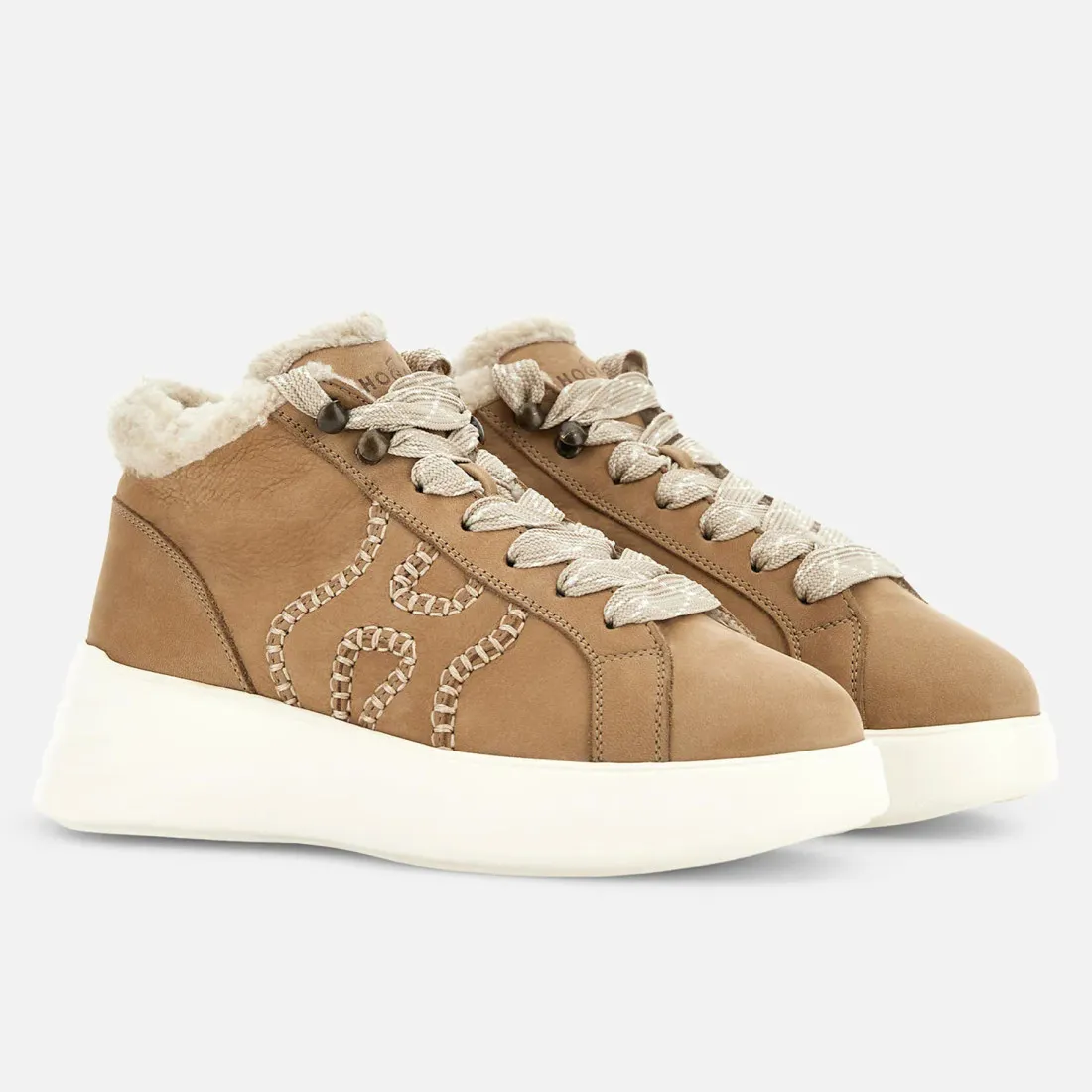 Polacchino Hogan Rebel beige in nabuck e pile bouclé