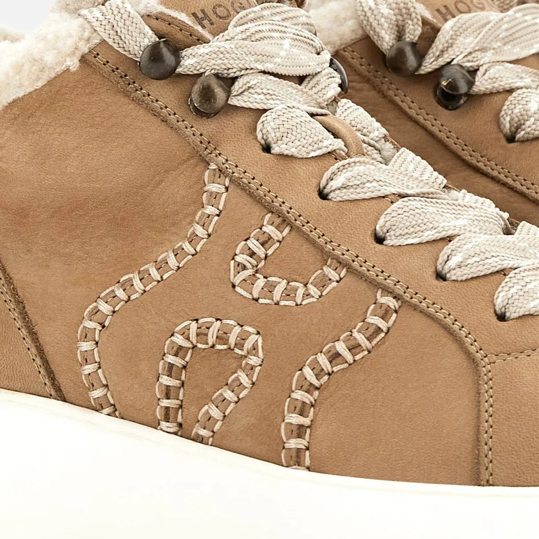 Polacchino Hogan Rebel beige in nabuck e pile bouclé