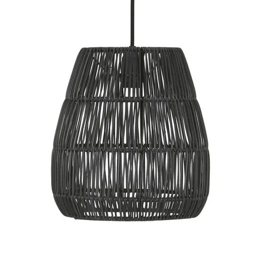PR Home Lampada a sospensione Saigon, look rattan, nero, Ø 28 cm