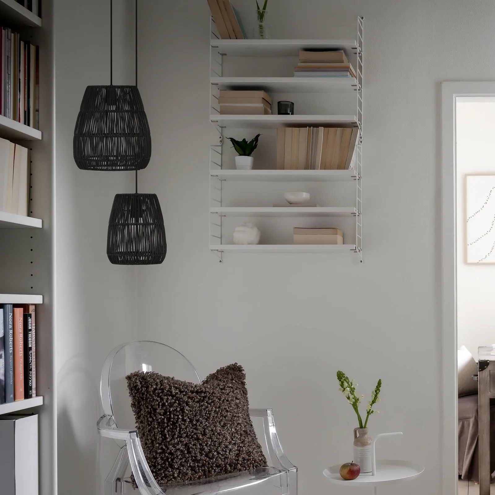 PR Home Lampada a sospensione Saigon, look rattan, nero, Ø 28 cm