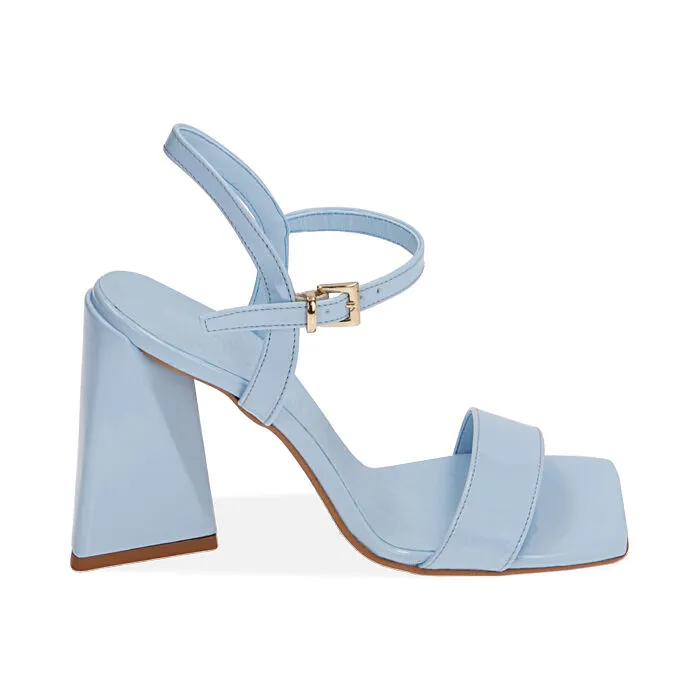Sandali celesti in vernice, tacco 10 cm
