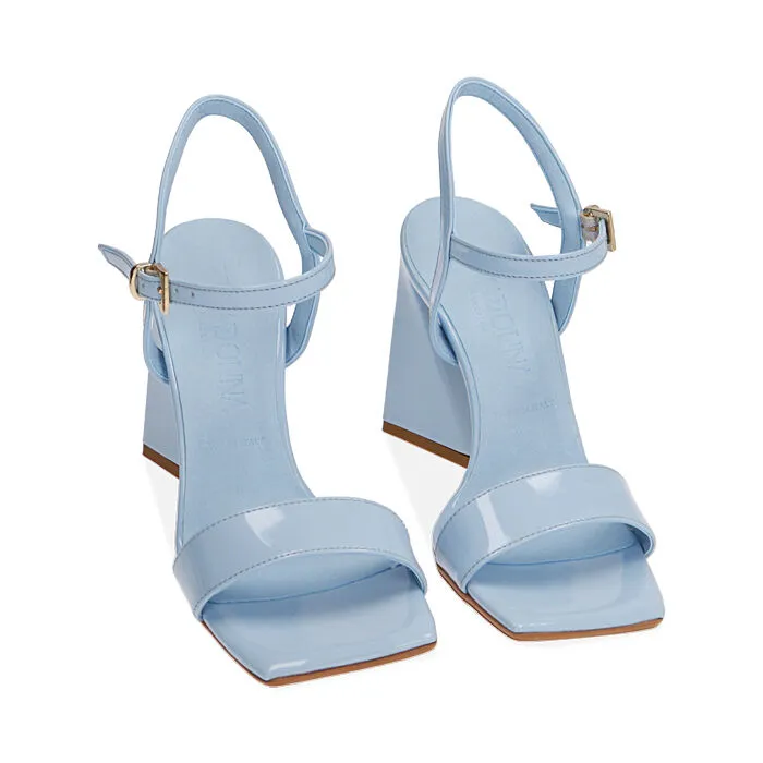 Sandali celesti in vernice, tacco 10 cm
