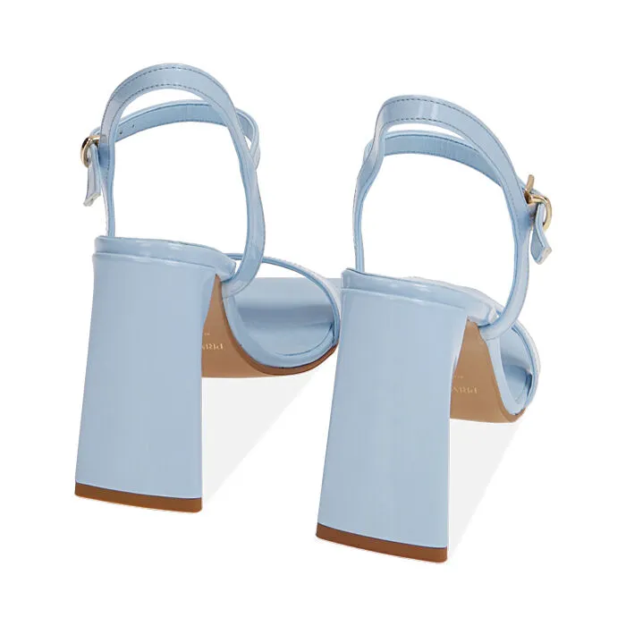 Sandali celesti in vernice, tacco 10 cm