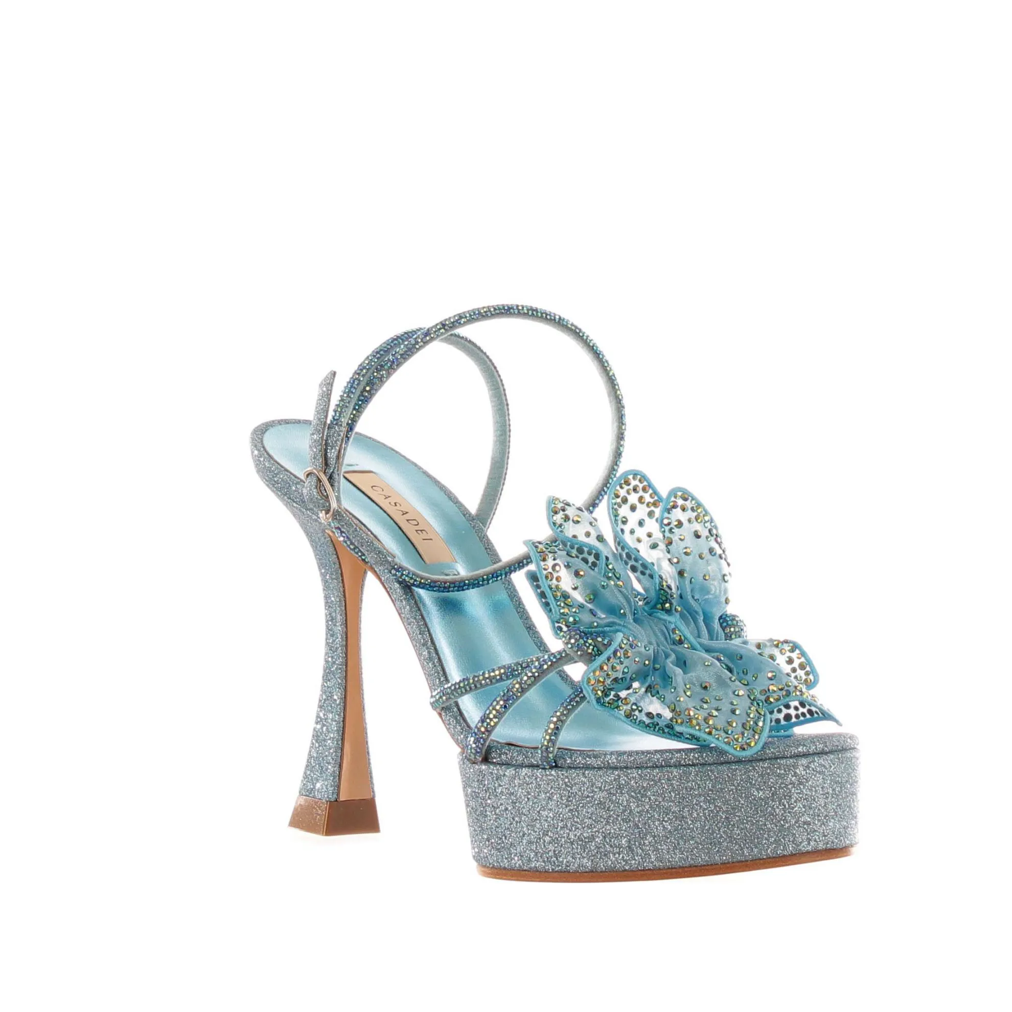 Sandalo julia orchidea in tessuto glitter