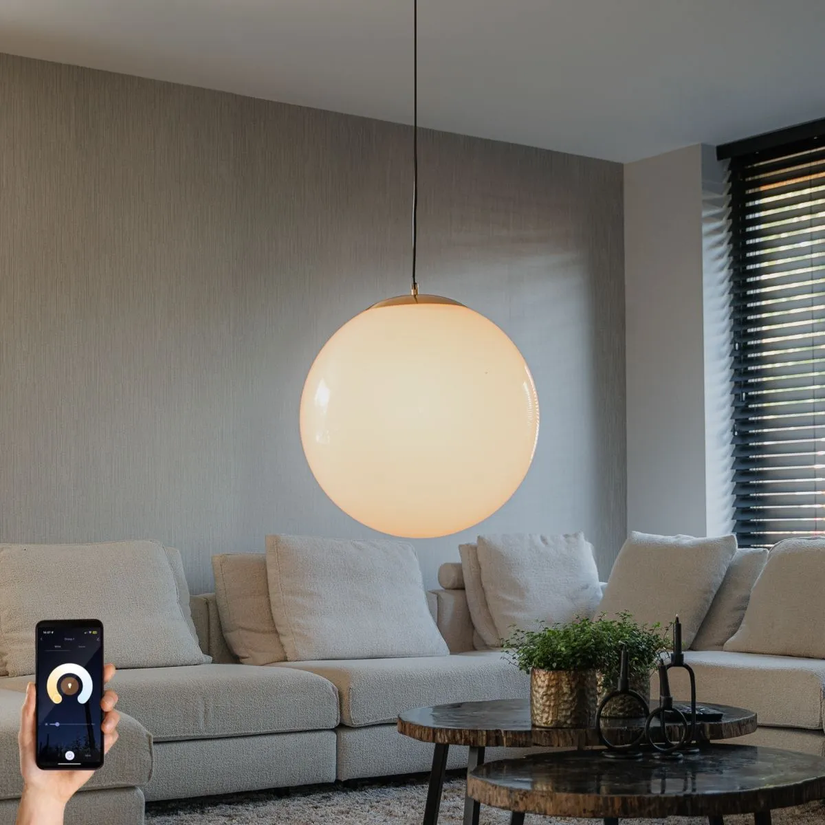Smart Scandinavische hanglamp opaal glas 50 cm incl. Wifi A60- Ball 50