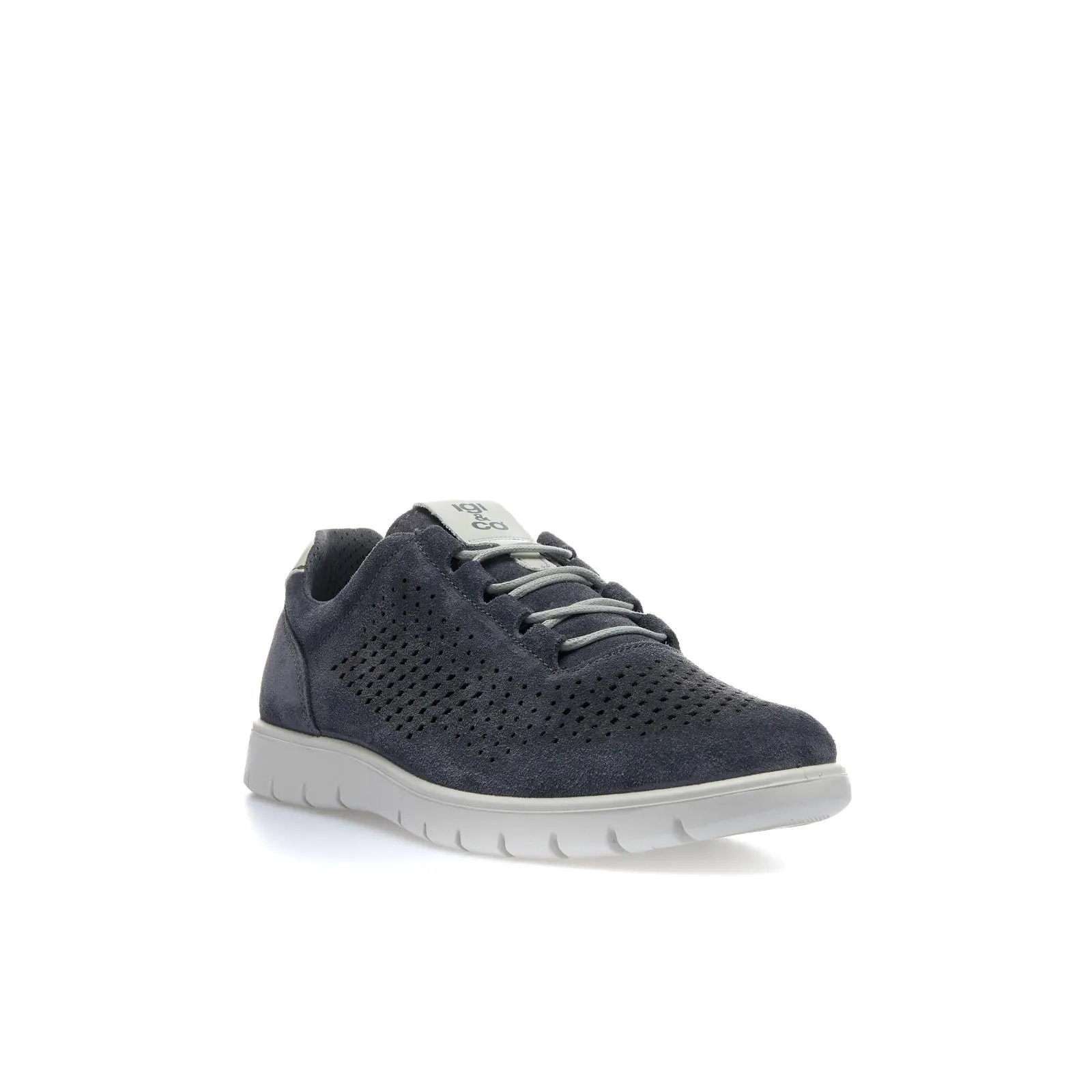 Sneakers blu in pelle scamosciata traforata