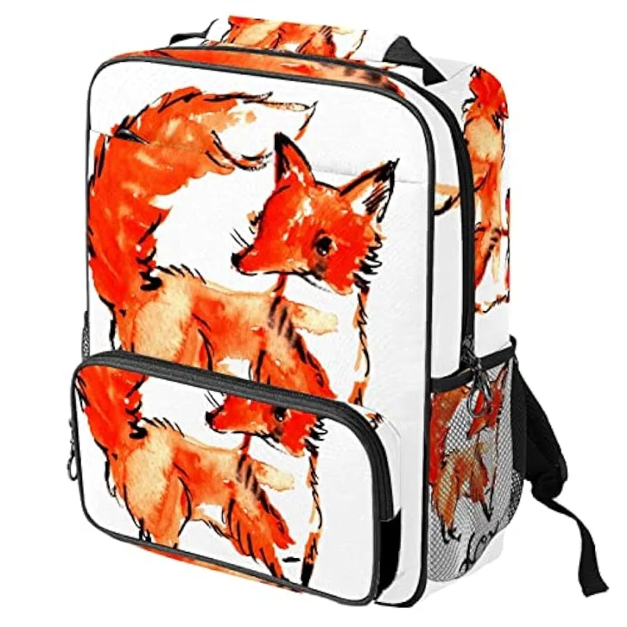 suojapuku Zaino da donna per college,borsa da viaggio zaino classico,ritratto disegnato a mano di volpe,Zainetto casual leggero 
