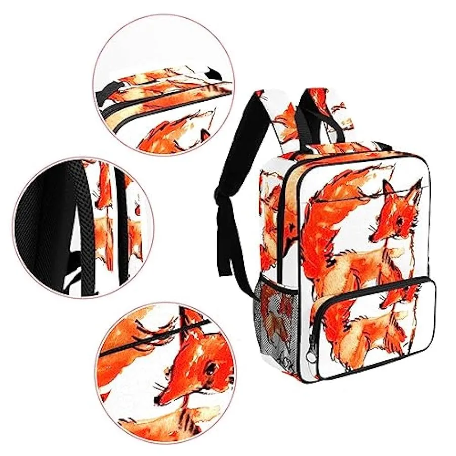 suojapuku Zaino da donna per college,borsa da viaggio zaino classico,ritratto disegnato a mano di volpe,Zainetto casual leggero 