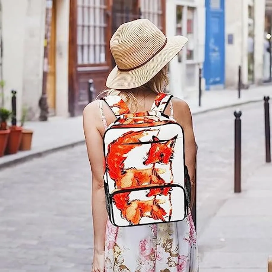 suojapuku Zaino da donna per college,borsa da viaggio zaino classico,ritratto disegnato a mano di volpe,Zainetto casual leggero 