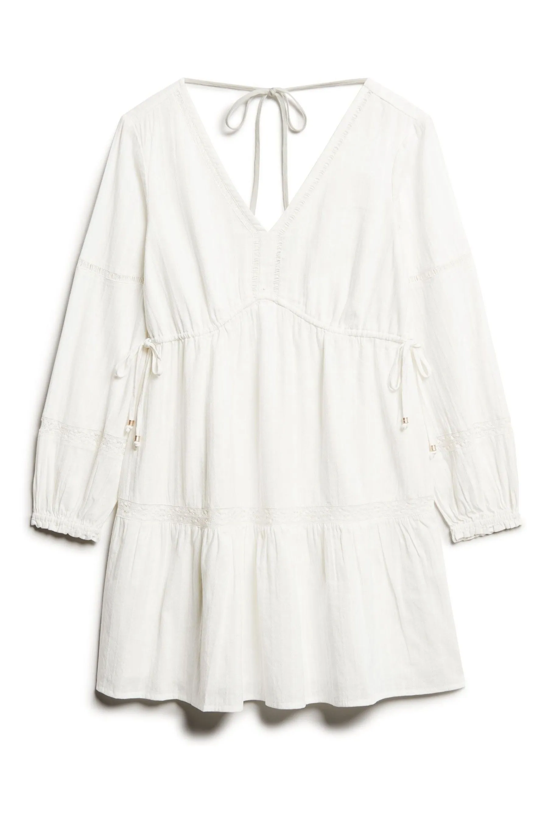 Superdry - Ibiza - Bianco - Abito corto a balze a maniche lunghe