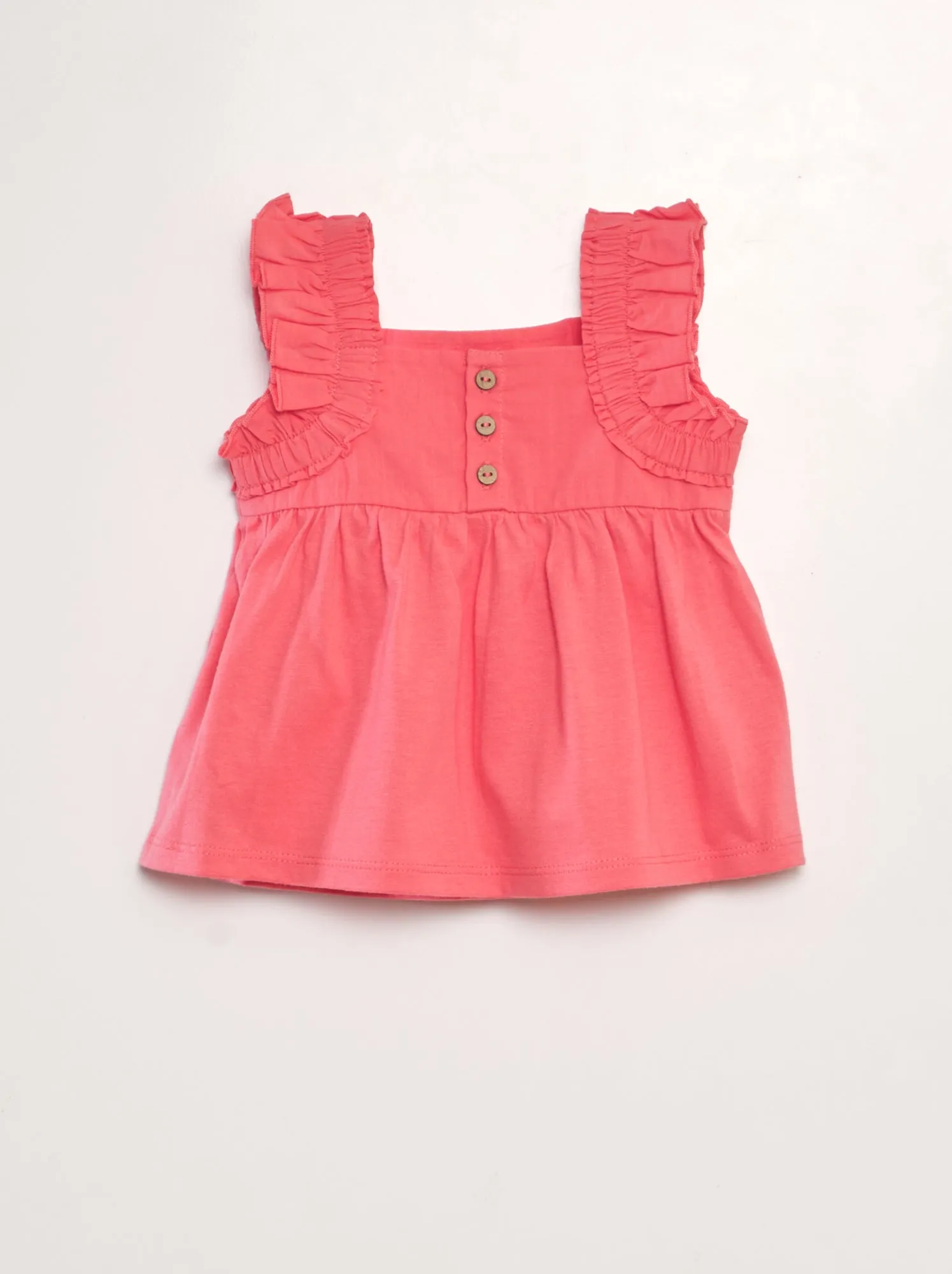 T-shirt con spalline con volant - ROSA