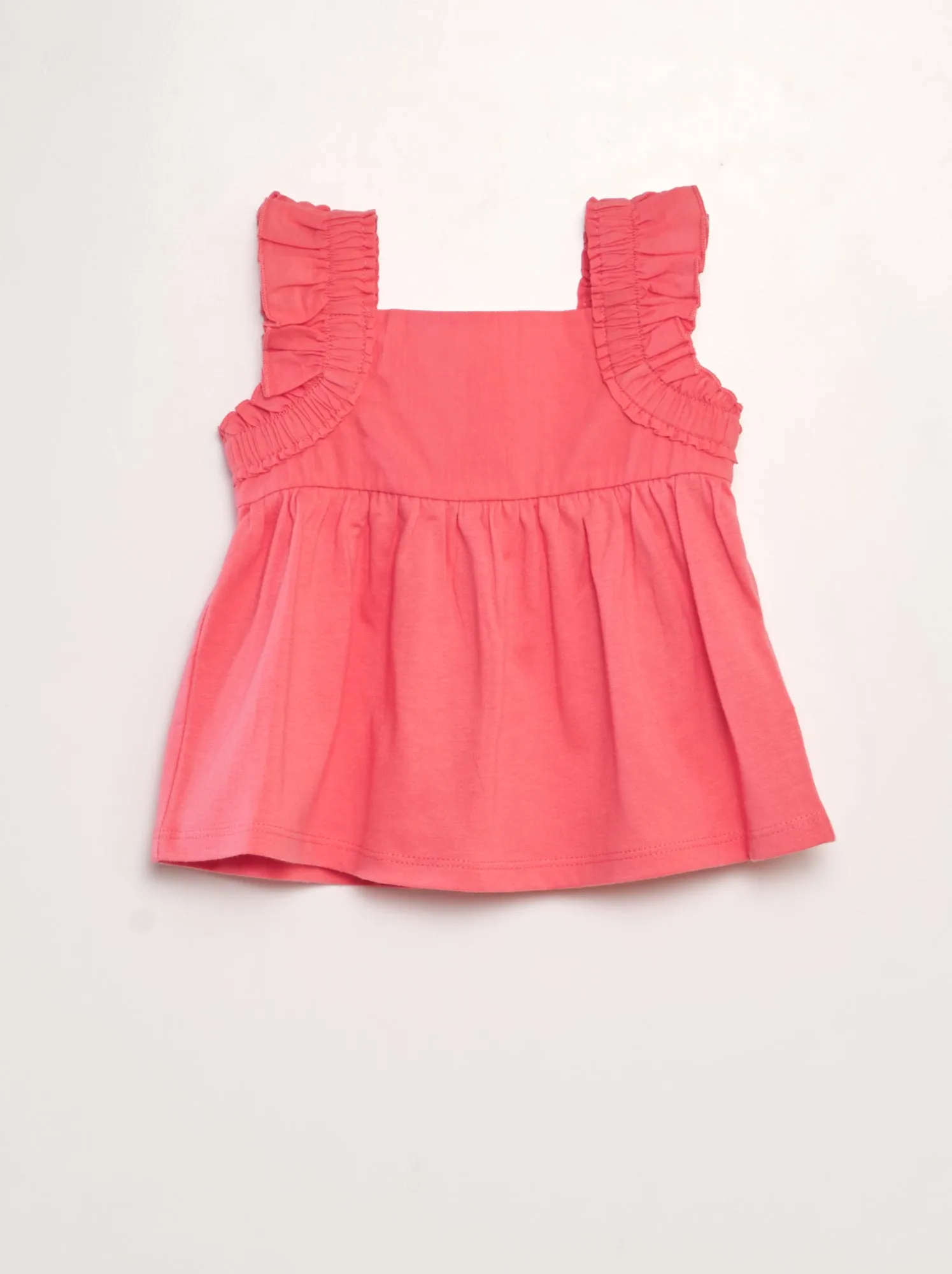 T-shirt con spalline con volant - ROSA
