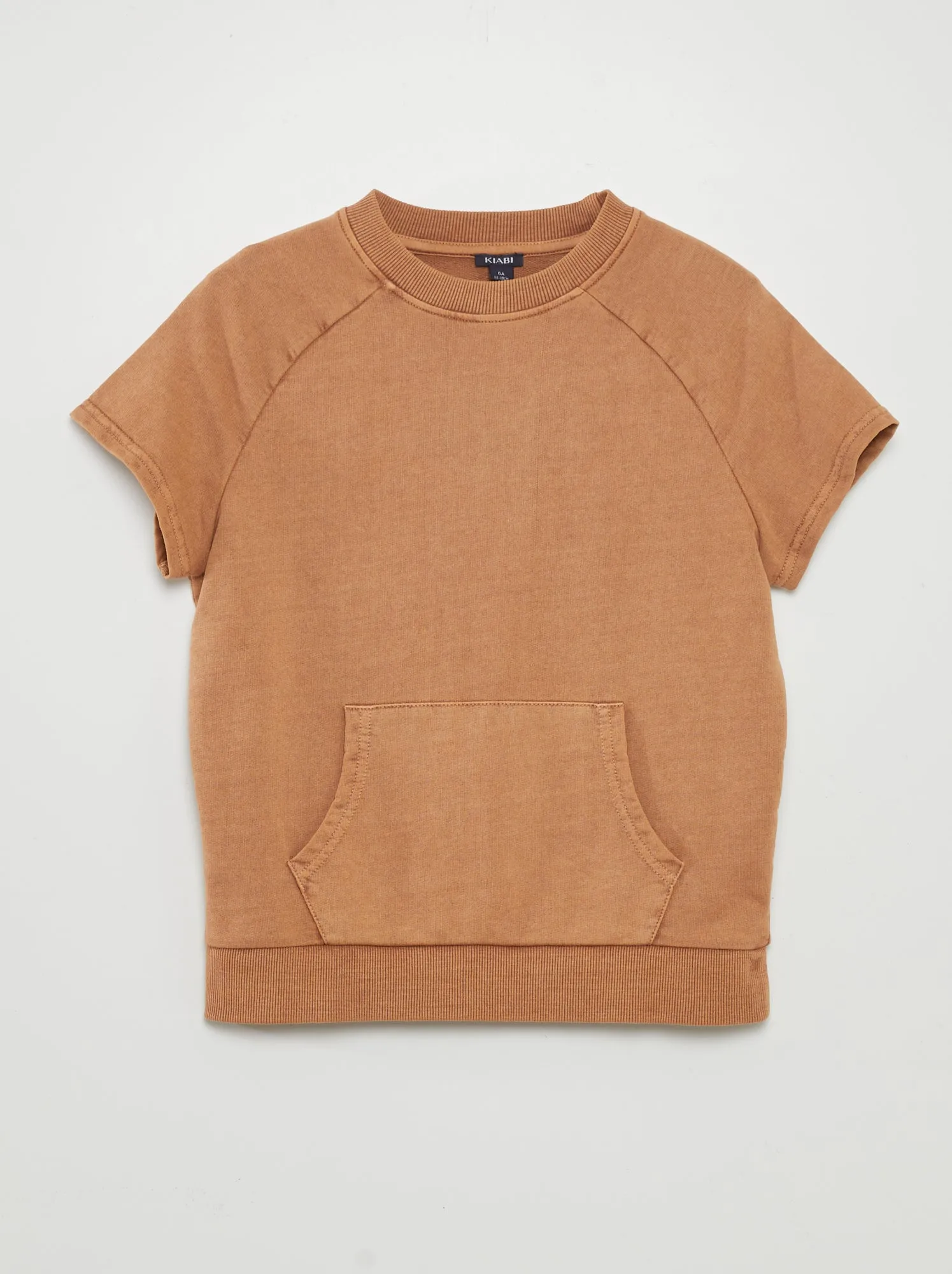 T-shirt spessa in cotone con tasca a marsupio - MARRONE