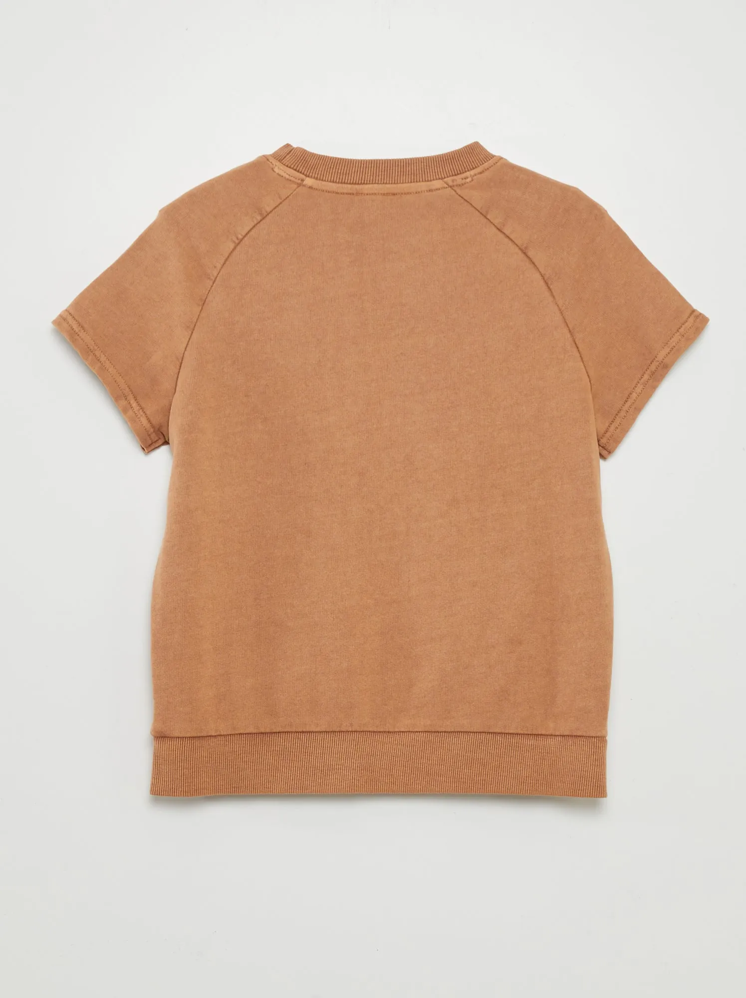 T-shirt spessa in cotone con tasca a marsupio - MARRONE