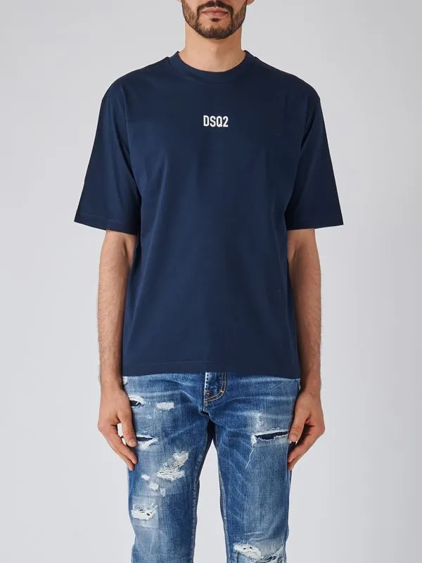 T-shirt uomo Dsquared2 oversize in cotone con logo Navy