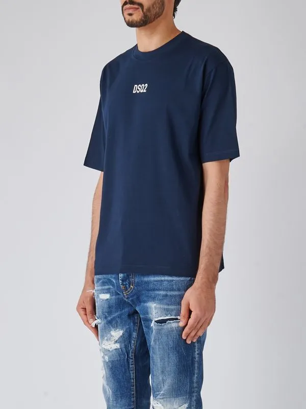 T-shirt uomo Dsquared2 oversize in cotone con logo Navy