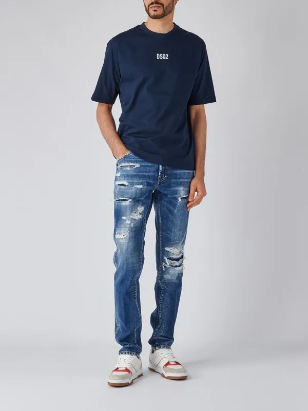 T-shirt uomo Dsquared2 oversize in cotone con logo Navy