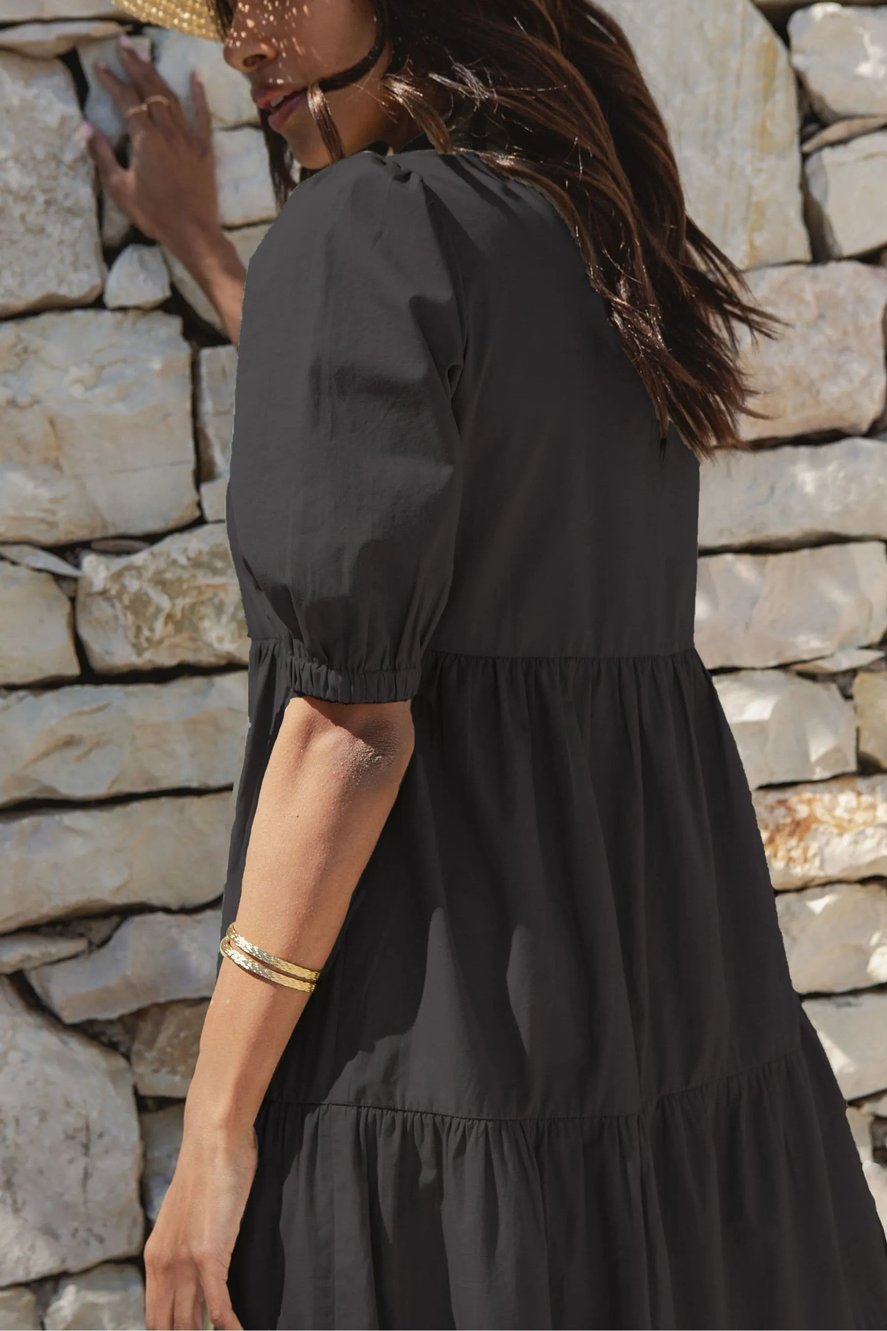 Threadbare - Abito maxi chemisier a balze con bottoni