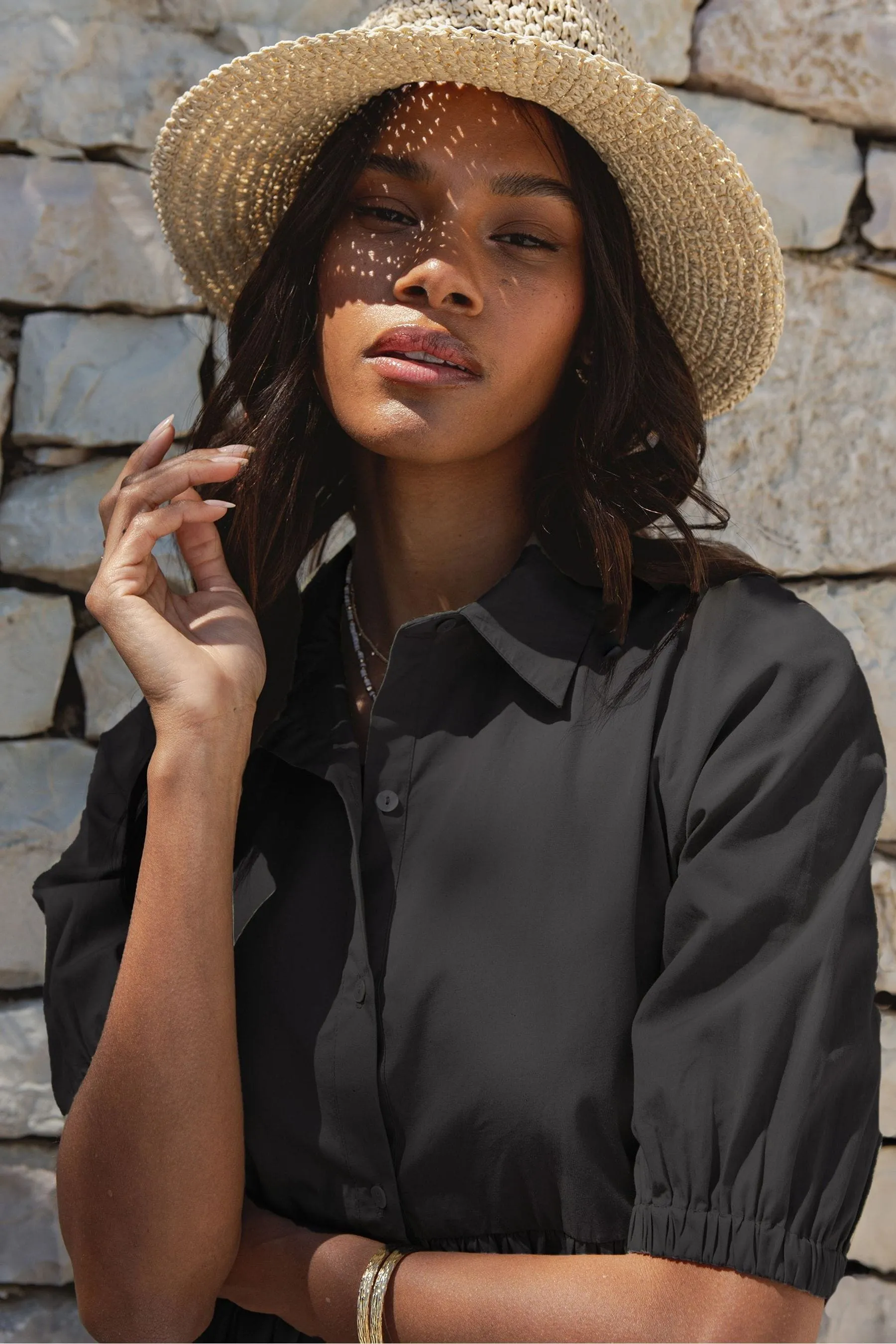 Threadbare - Abito maxi chemisier a balze con bottoni