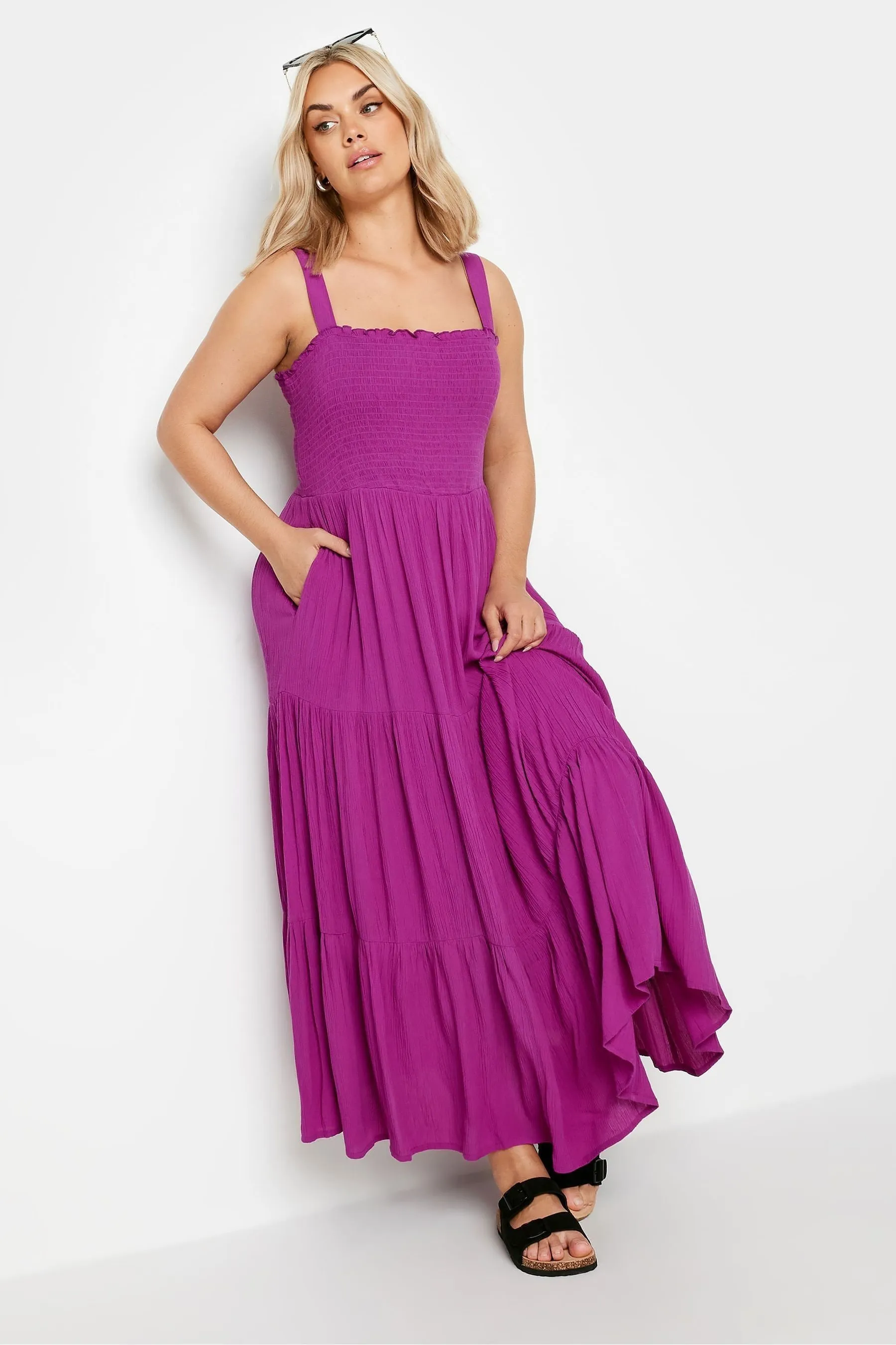 Yours Curve YOURS Curve - Blu - Abito maxi a balze verde acqua