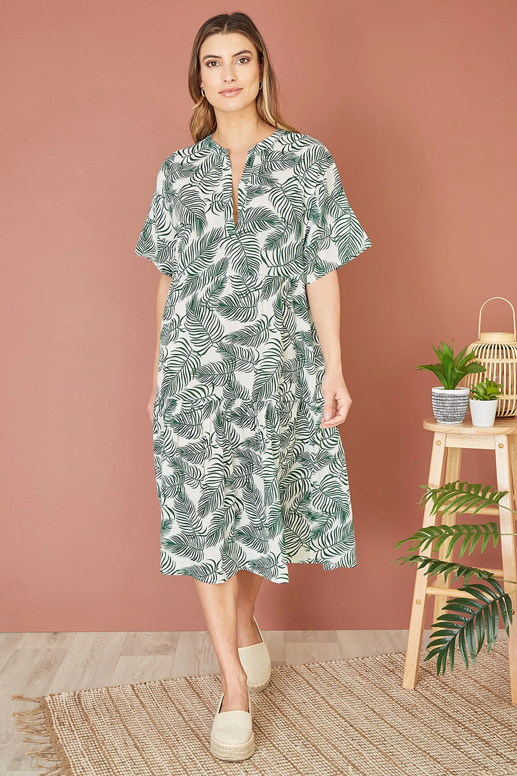 Yumi - Abito a tunica a balze in cotone Stampa con palme